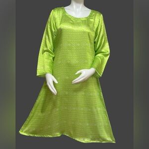Silk Vibrant Green Long Sleeve Dress